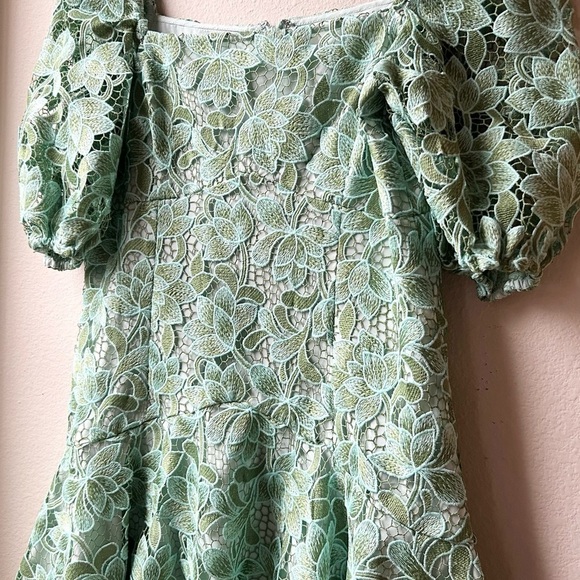 Shoshanna Layne Lace Puff-Sleeve Mini dress Green Light Blue Sz 12 - Picture 8 of 16